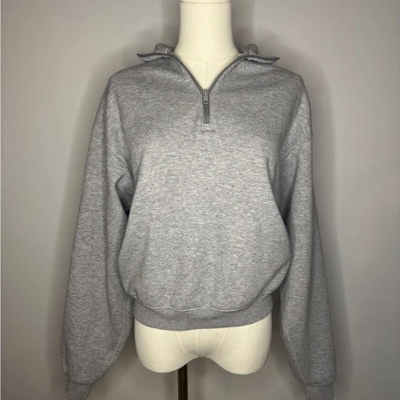 SKIMS Heatherex Grey Cotton Fleece Quarter Zip Sweatshirt - Picture 3 of 5
